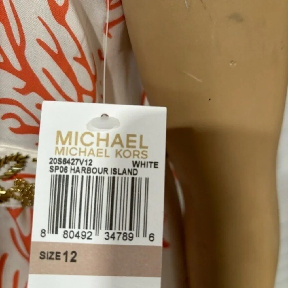 Michael Kors Coral White Beaded Halter Top Boho Resort NWT Size 12